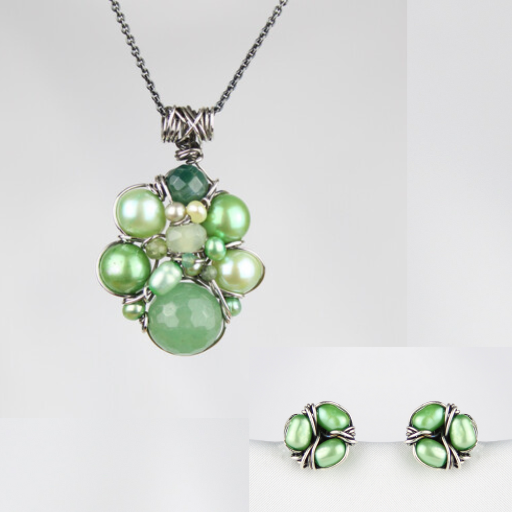 Halskæde med aventurin og ørepynt