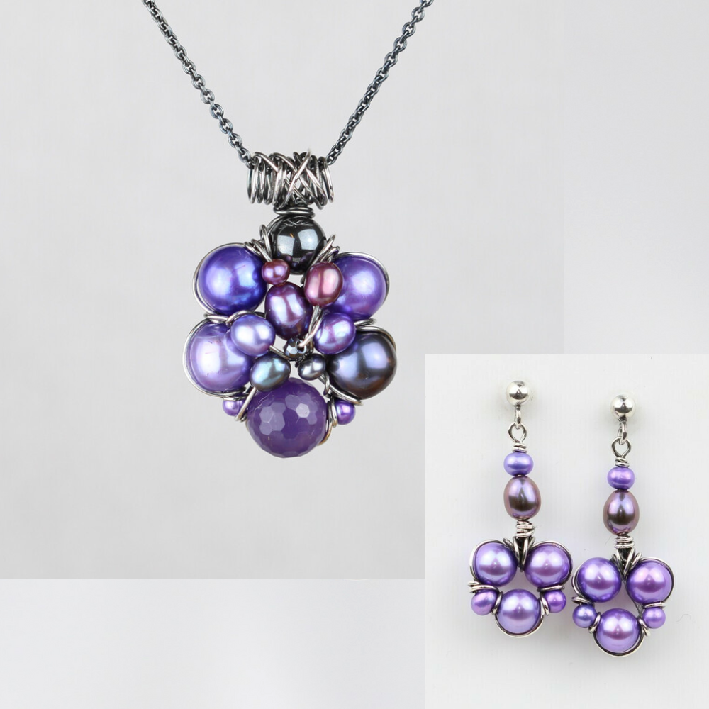 Halskæde med ametyst og ørehængere