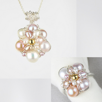 Ring og halskæde, sølv og 14 kt. guldkugle