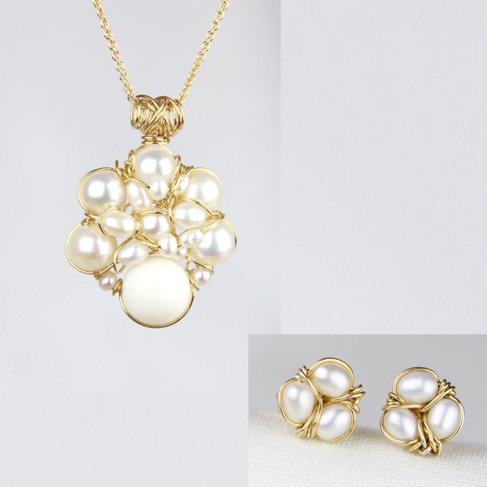 Halskæde og ørepynt i forgyldt sølv