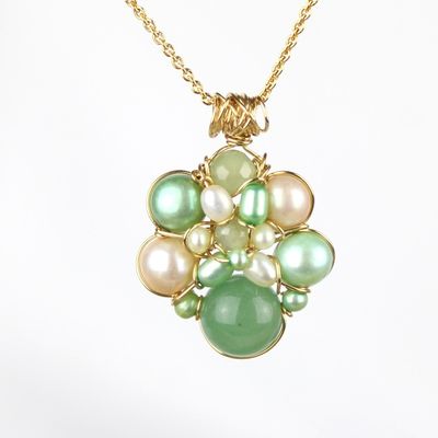 8 karat guld, kulturperler, aventurin, mos-agat