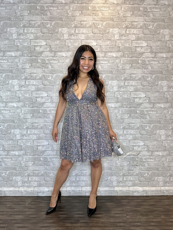 LUXXEL SEQUIN DRESS GRAY