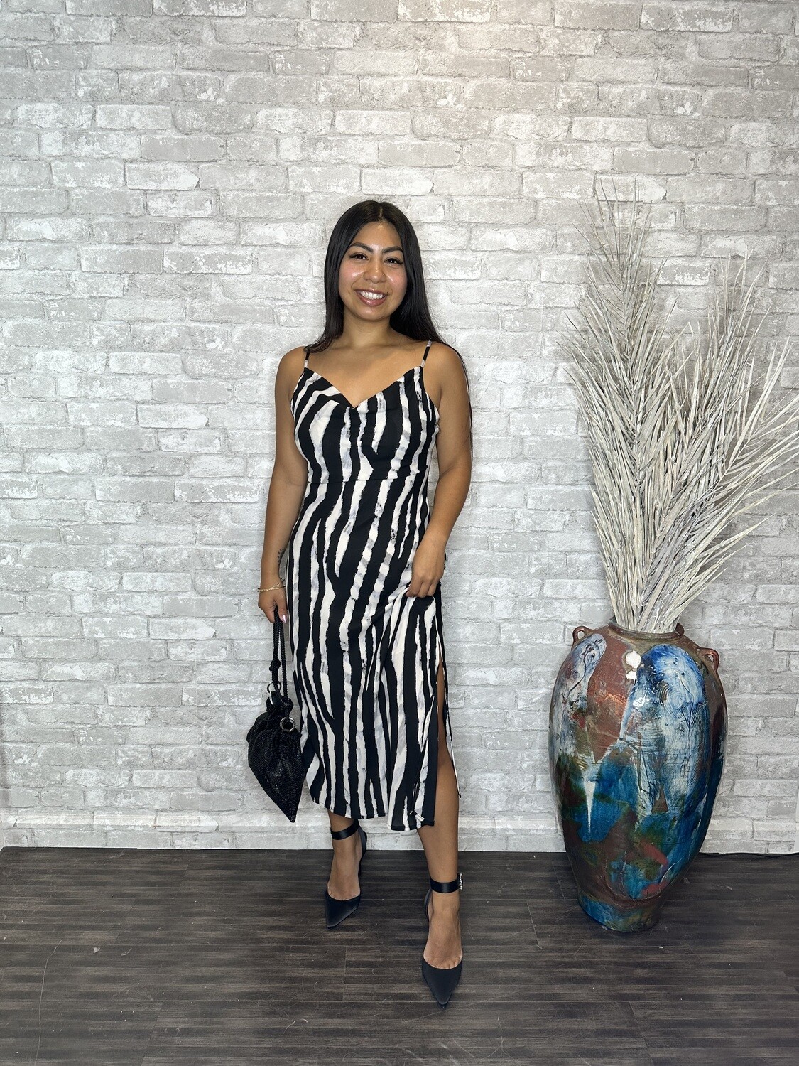 VM zebra bias midi dress