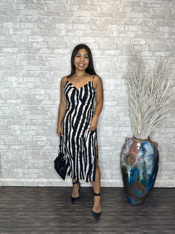 VM zebra bias midi dress