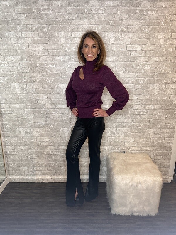 SMYMM BLK FAUX LEATHER PULL ON FLARES