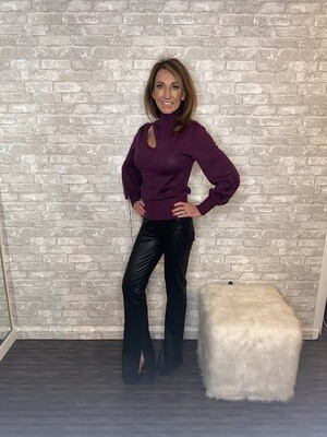 SMYMM BLK FAUX LEATHER PULL ON FLARES