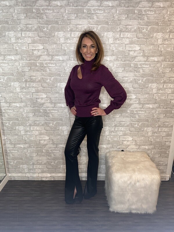 ELAN  SHIMMER SWEATER W/CUT OUT