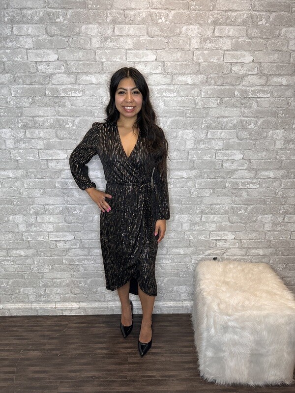 VM BLK/GOLD WRAP DRESS