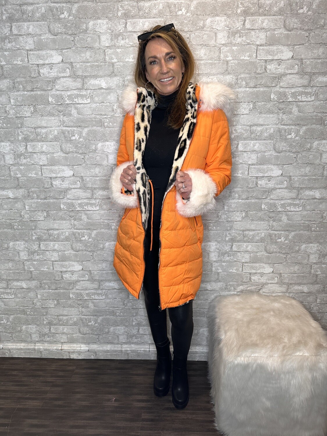 LA COAL REVERSIBLE ORANGE/CHEETAH TRENCH
