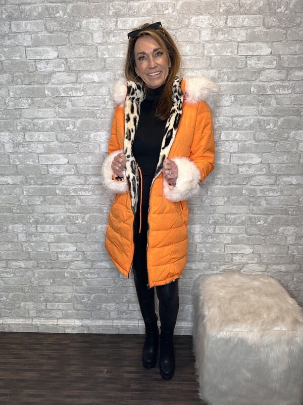 LA COAL REVERSIBLE ORANGE/CHEETAH TRENCH