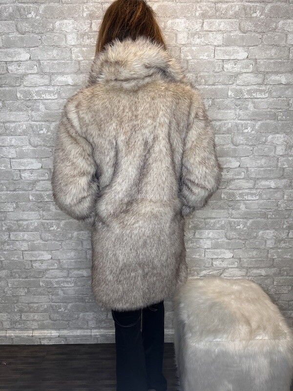 LT TAUPE FAUX FUR SHAG COAT
