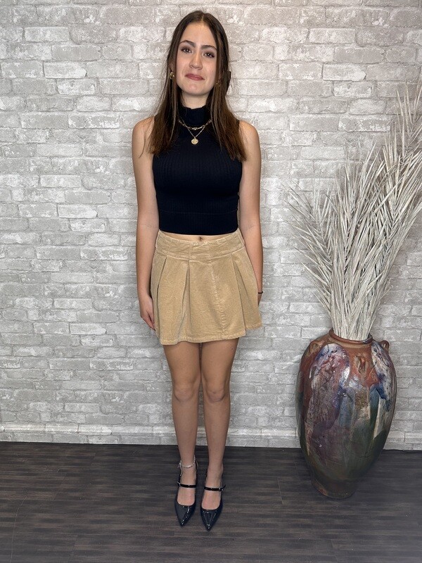 LELIS LOW WAIST PLEATED CORDUROY SKIRT