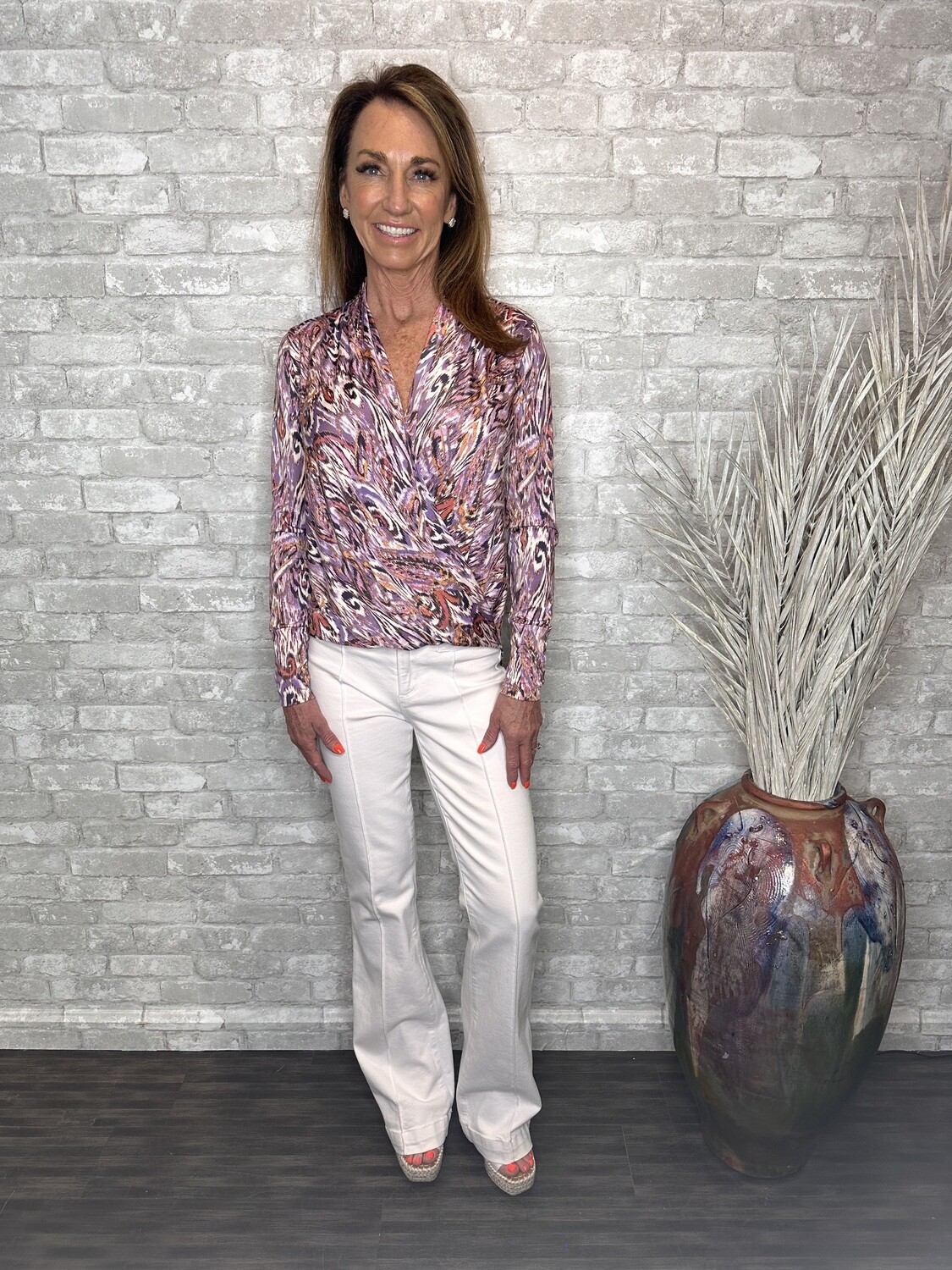 VM L/S SURPLICE TOP PURPLE/ORANGE