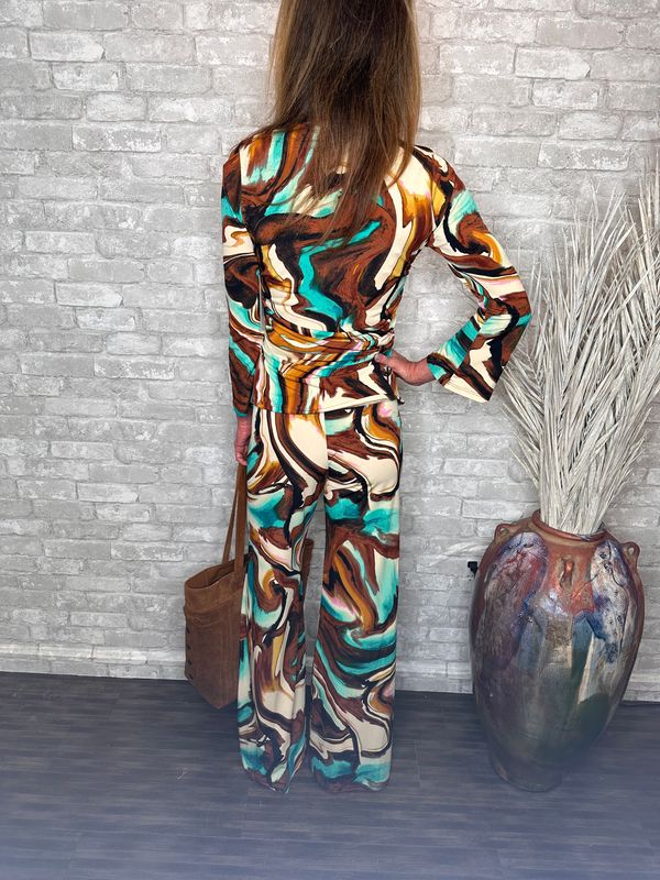 VM WIDE LEG PANT AQUA/BRWN SWIRL
