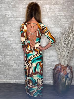 VM TIE UP BACK MIDI AQUA/BROWN
