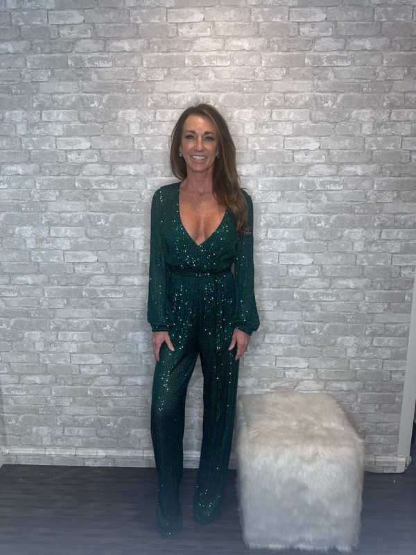 VOTIQUE GREEN SEQUIN JUMPER