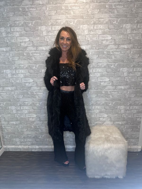 LA COALITION BLK LONG FAUX FUR JACKET