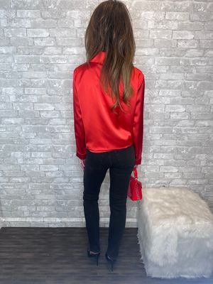 MUMU BUTTON DOWN RED SATIN