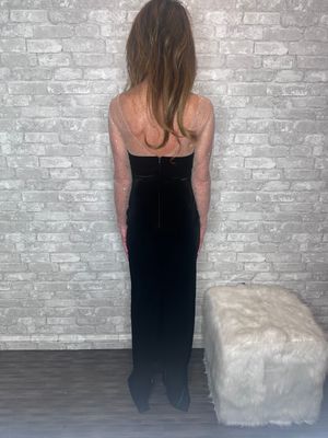 BLACK MAXI WITH SHEER RHINESTONE SLEEVE