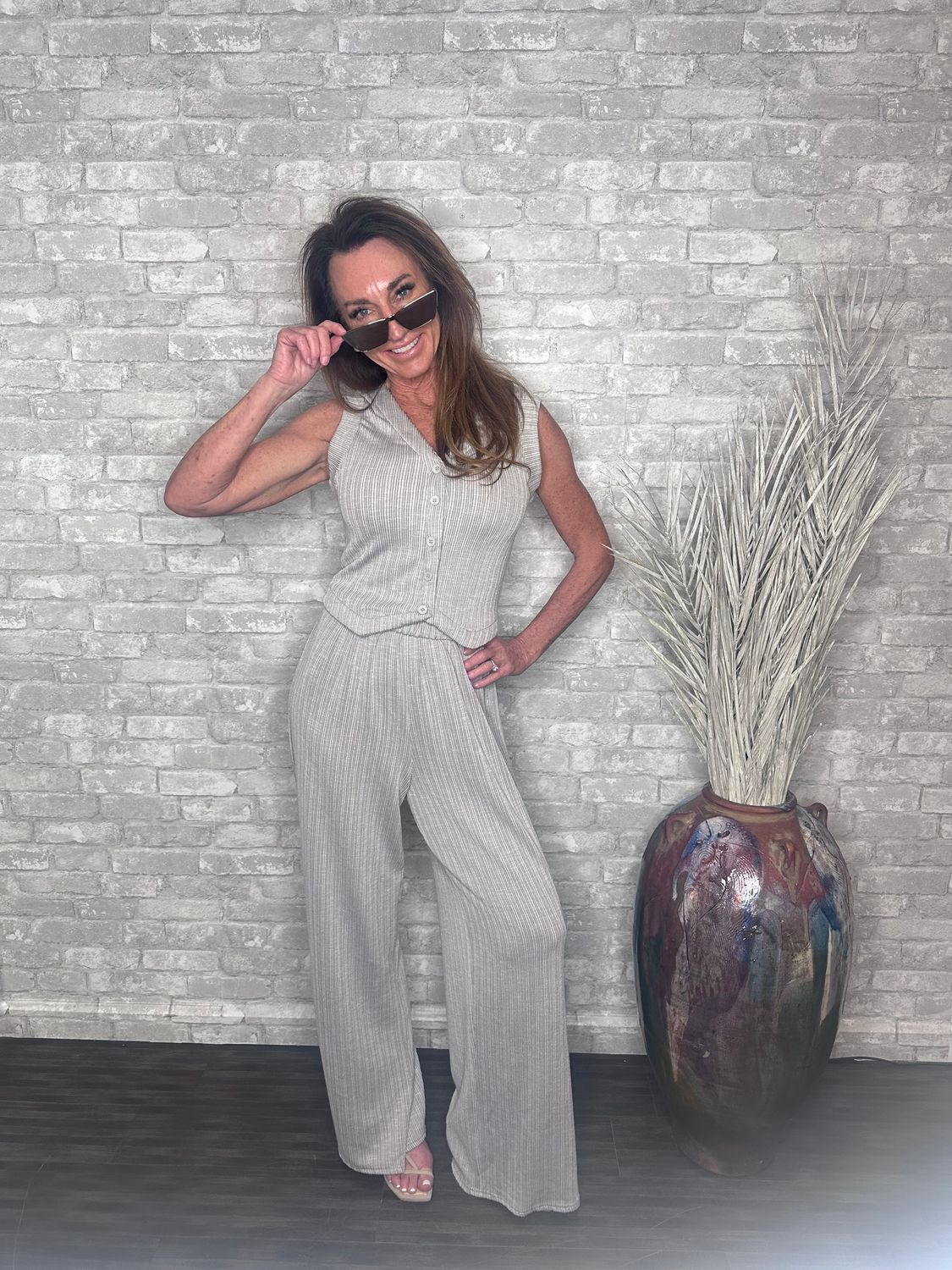 SAGE THE LABEL HEATHER GREY RIB KNIT PALAZOO