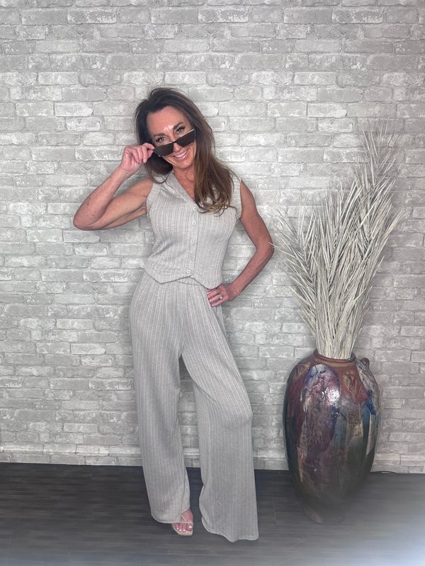 SAGE THE LABEL HEATHER GREY RIB KNIT PALAZOO