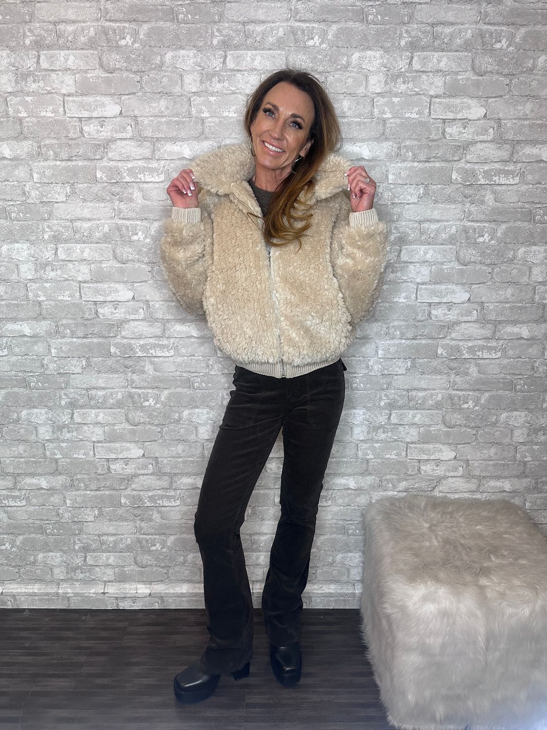 SAGE THE LABEL OATMEAL COZY BOMBER JACKET