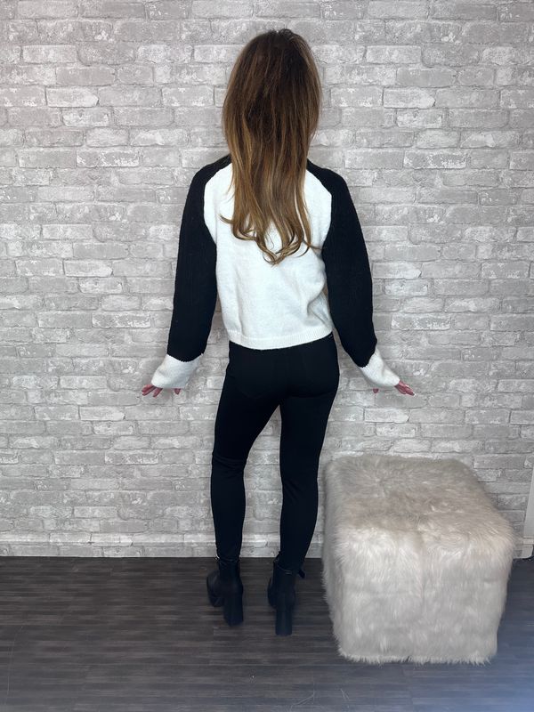 SANCTUARY BLK/CREAM MOCK NECK SWEATER