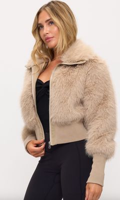 LACOALITION BROWN TEDDY PUFFER W/BLK SHEARLING