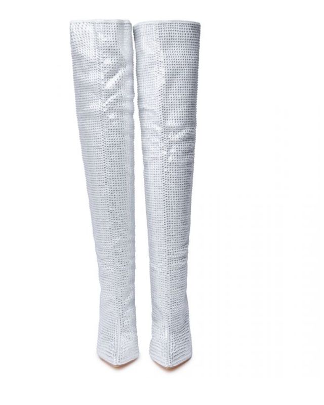 LILIANA NANO RHINESTONE LEG BOOT SILVER