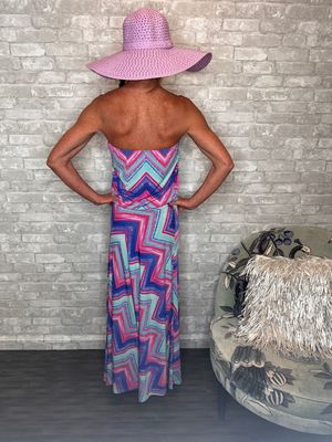 VM DROPWAIST TUBE MAXI PINK/BLUE ZIGZAG