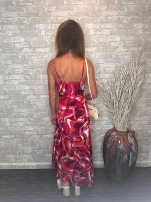 VM RED PRINT CAMI WRAP DRESS
