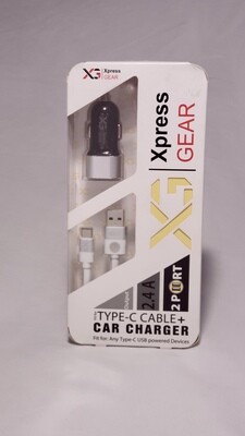 USB Type C Cable + Dual USB Car Charger