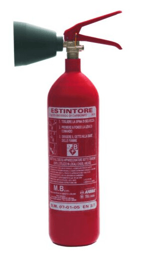 ESTINTORE PORTATILE A CO2 DA 2 KG con bombola in acciaio