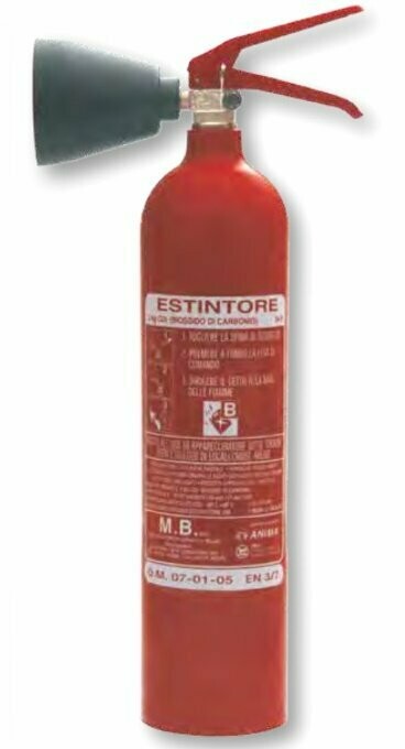 ESTINTORE PORTATILE A CO2 DA 2 KG con bombola in lega di alluminio