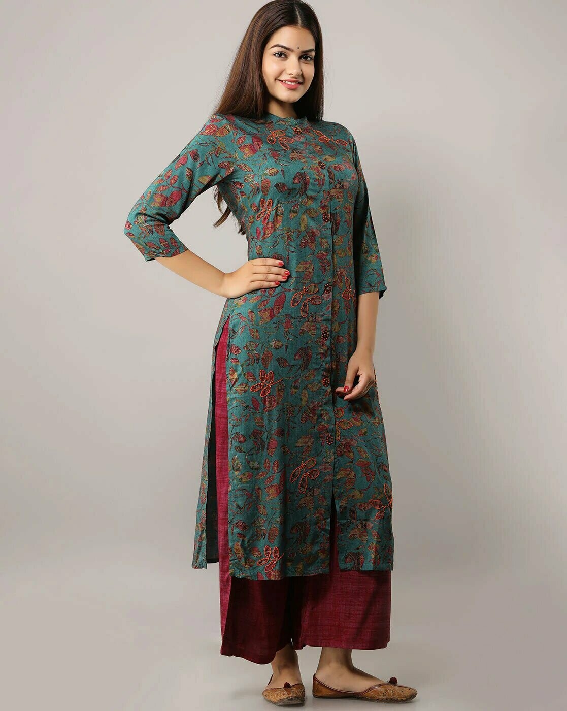 Floral Print Straight Kurta with Palazzos