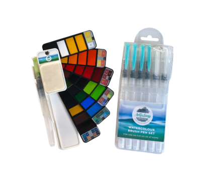 Artfulness Watercolour Palette with Refillable Paintbrush + Artfulness 6-piece Refillable Paintbrush Set COMBO