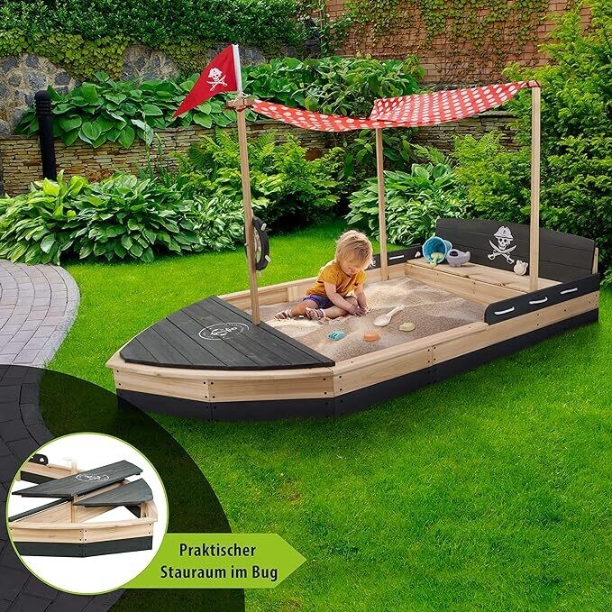 Children s Anthracite Grey Wooden Pirate Ship Sandpit Boat