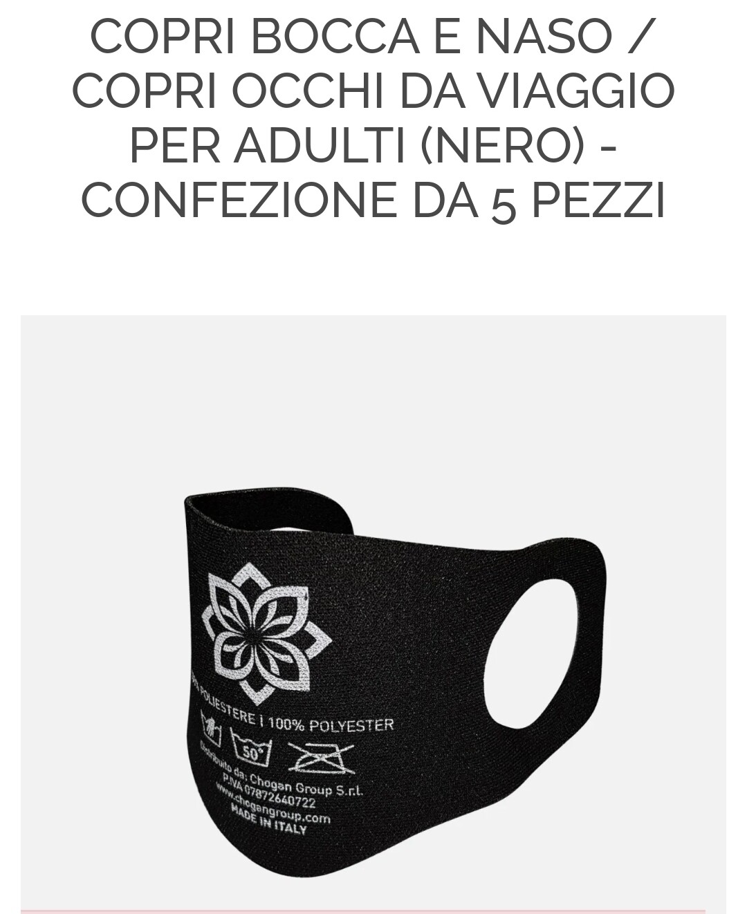 COPRI BOCCA E NASO / COPRI OCCHI DA VIAGGIO PER ADULTI (NERO) - CONFEZIONE DA 5 PEZZI


