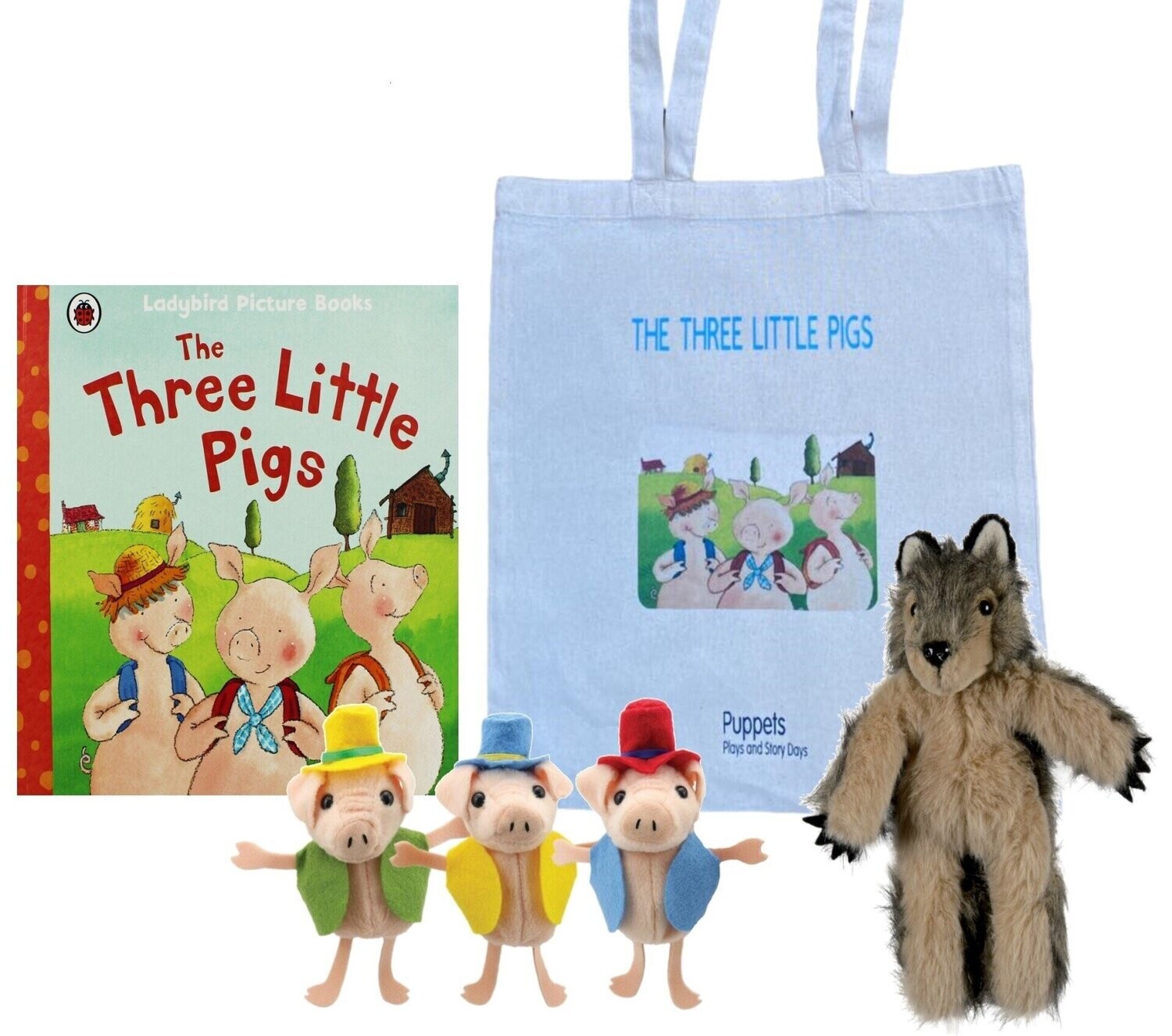 Three Little Pigs and the Big Bad Wolf Finger Puppets Story Sack Book Set