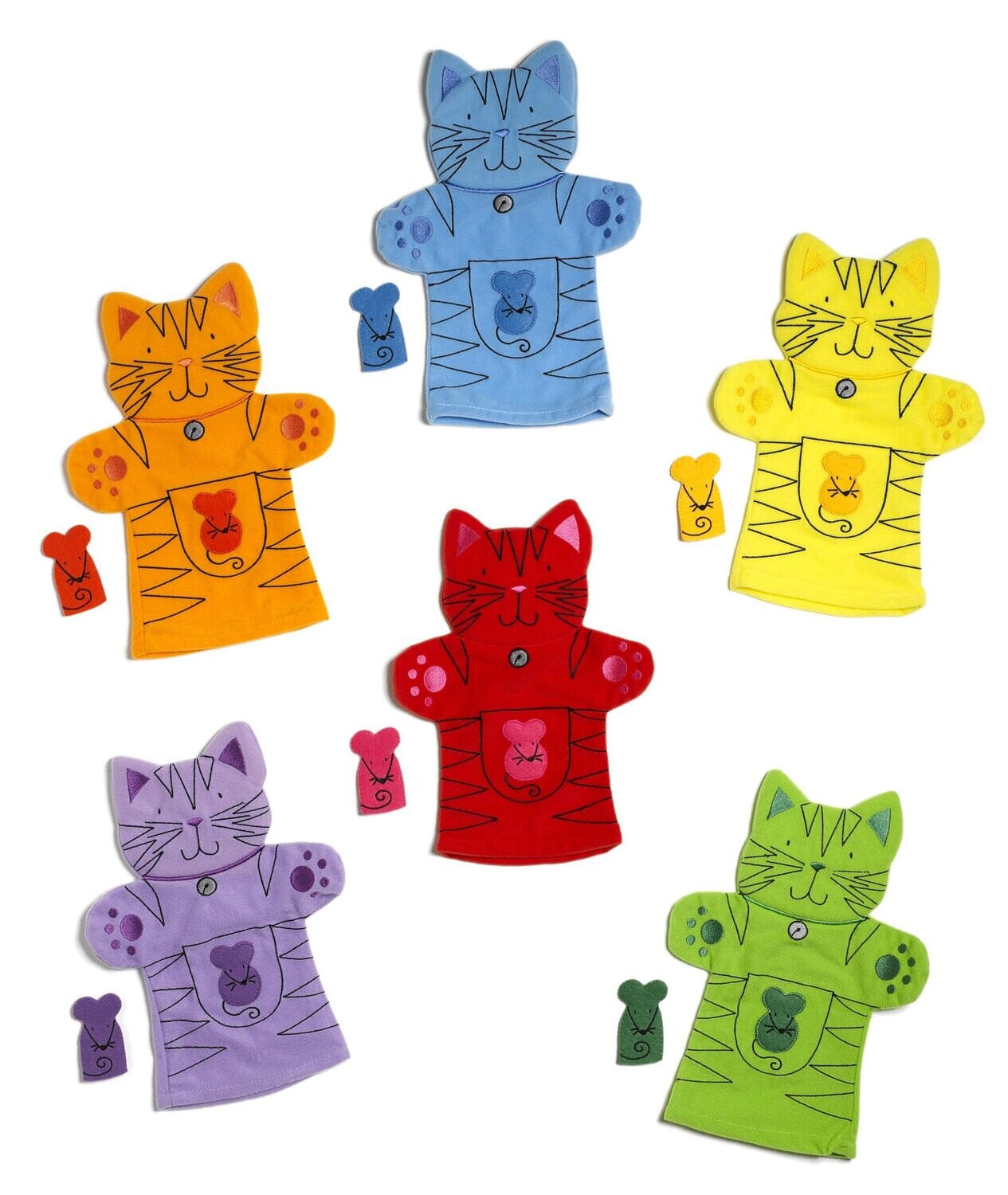 Kitty Cat Colour Puppets + Matching Mice Finger Puppet Set