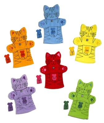 Kitty Cat Colour Puppets + Matching Mice Finger Puppet Set