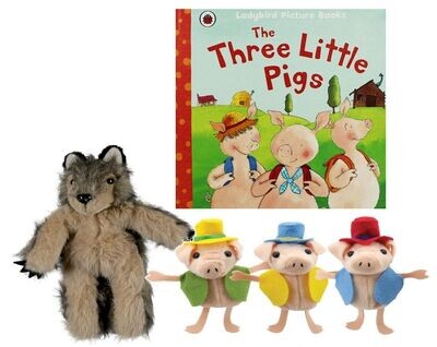 Three Little Pigs and the Big Bad Wolf Finger Puppets Story Sack Book Bag Set