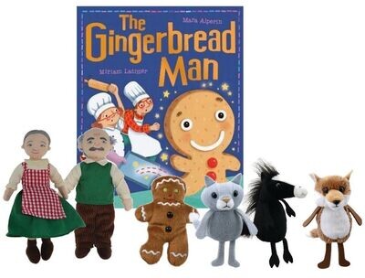 The Gingerbread Man Finger Puppets Sack Story Book Bag Set
