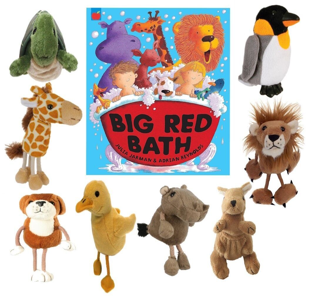 Big Red Bath Story Sack Book Bag Finger Puppet Set