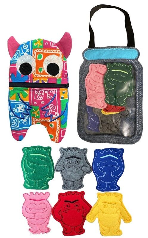 The Colour Monster/Worry Eater & Finger Puppet Story Jar Set - Encourages Children to express their feelings and emotions.