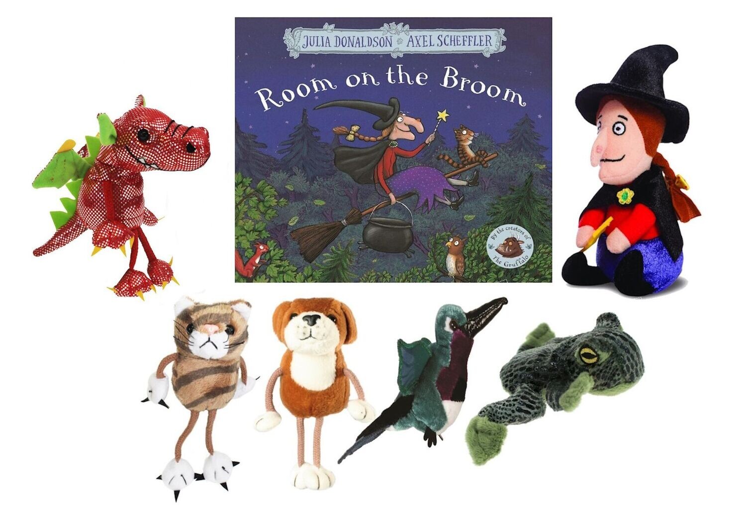 Room On The Broom Toy/Finger Puppet Book Story Sack Bag Set