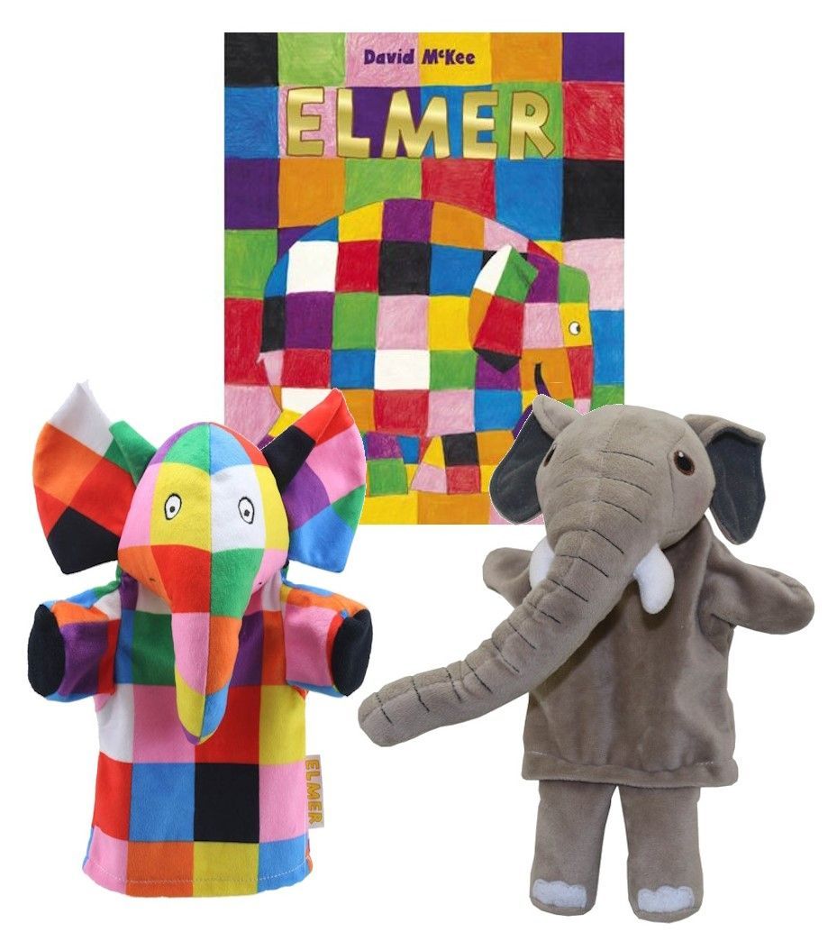 Elmer Puppet Story Sack Bag Book Set