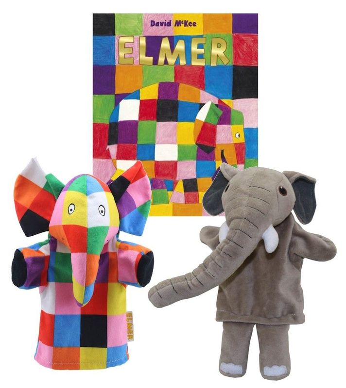 Elmer Puppet Story Sack Bag Book Set