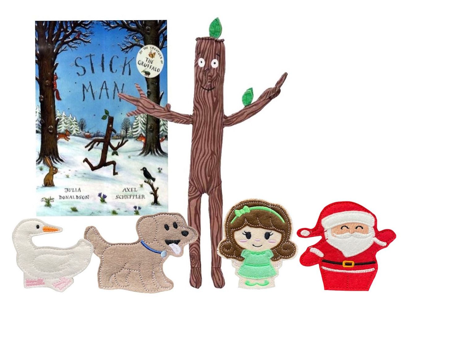 Stick Man Toy Finger Puppet Book Story Bag Set