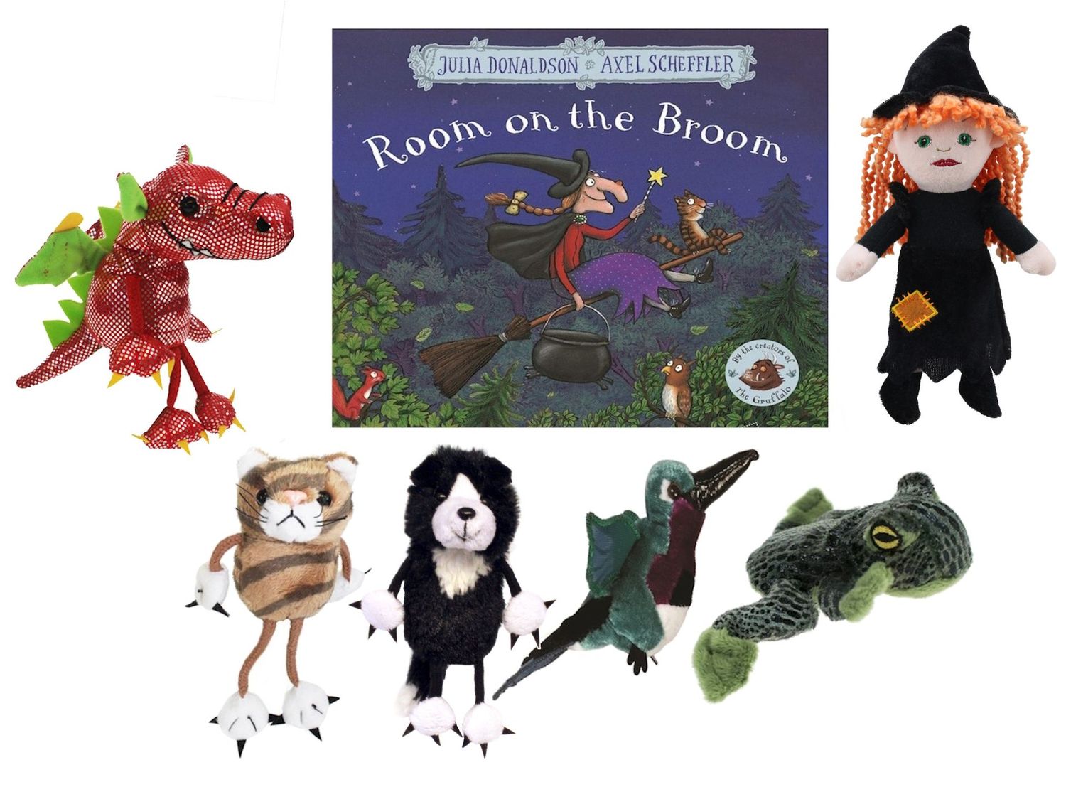 Room On The Broom Finger Puppet  Book Story Sack Bag Set